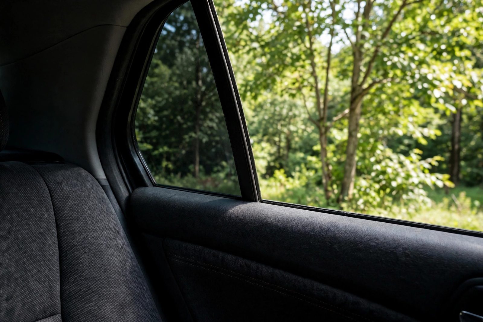 Car cabin shaded by ceramic window tint on a hot Snellville summer day