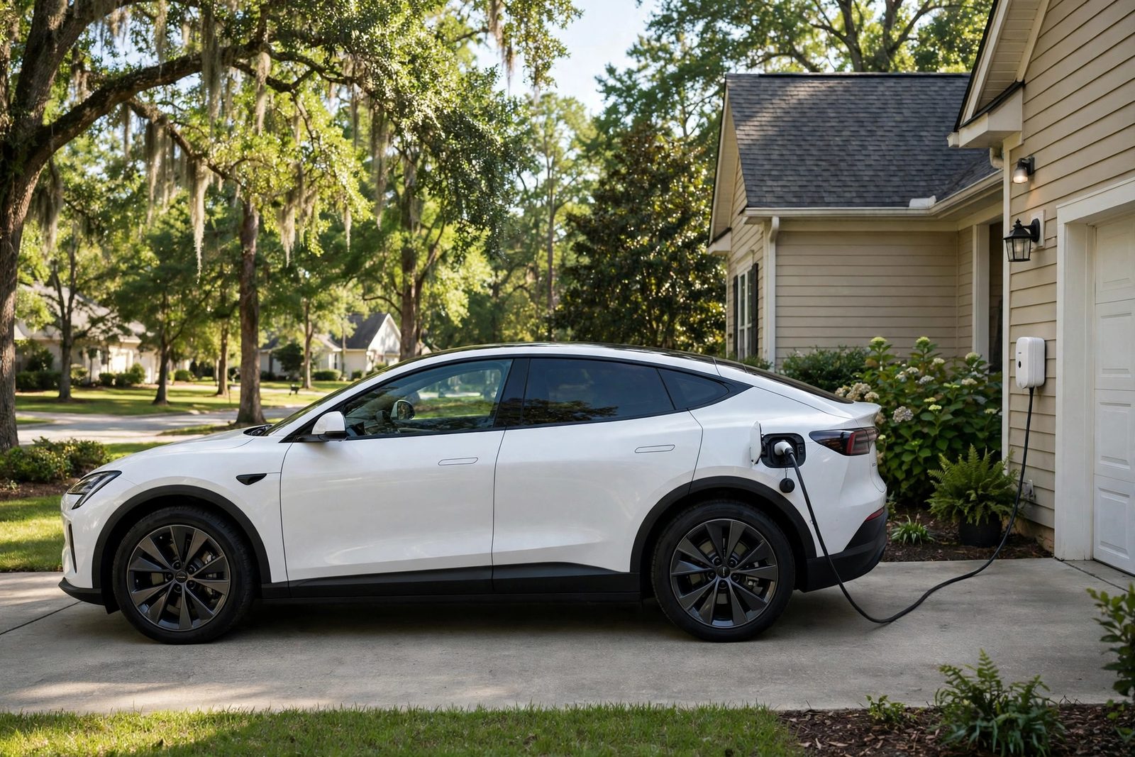 Electric vehicle with ceramic window tint parked in Snellville GA